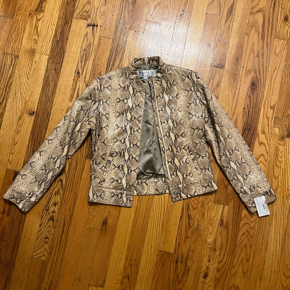 Tan Snake Print Bomber Jacket